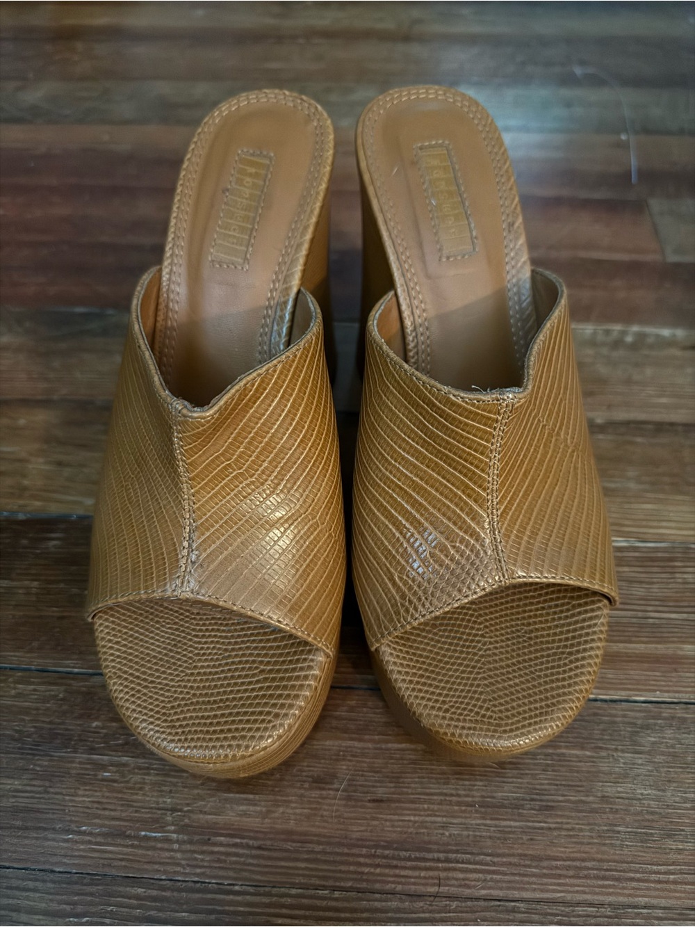 Topshop Tan Open-Toe Slide Platform Heels